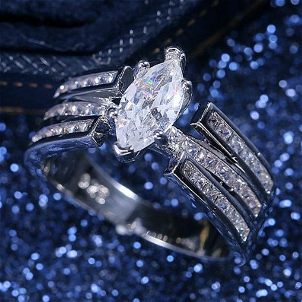 

wedding rings visisap simple luxury full stone horse eye for women claw inlay zircon lady ring drop b2906, Slivery;golden
