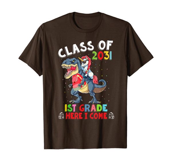 

class of 2031 1st grade here i come dinosaur t-shirt, White;black
