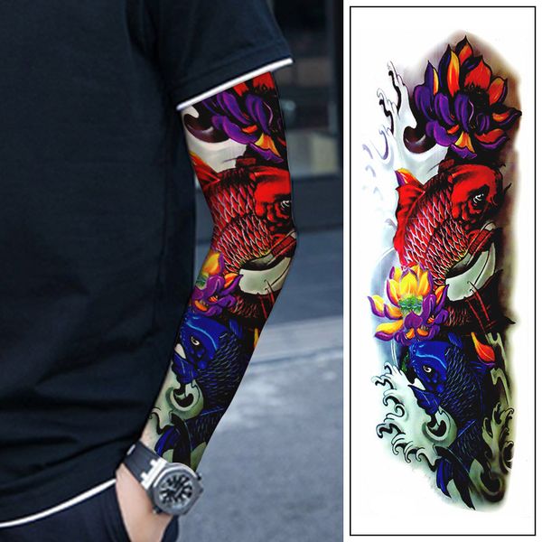 

color carp red blue lotus tattoo applique arm waterproof durable simulation for men and women