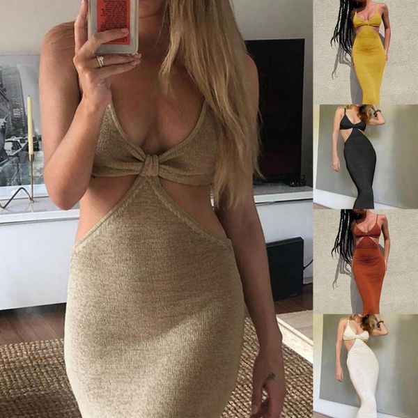 

women dress solid color cutout spaghetti straps backless cotton bodycon maxi for banquet casual dresses, Black;gray