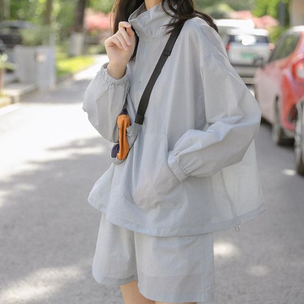 

women's tracksuits 2021 summe vintage elegant woman 2 piece sets solid blazers wide leg pants female sun protection office lady suit lo, Gray
