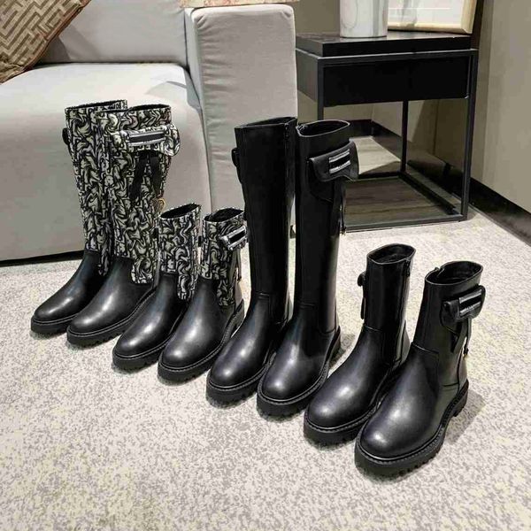 

designer women boots eletronic embroidery shoes alphabet boot fashion printing shoe round head long booties with box, Black