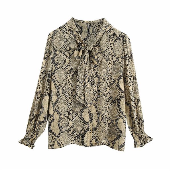 

women's knits & tees women vintage animal print za long shirts chic lady autumn fashion bow lace up sleeve single breasted shirt t, White