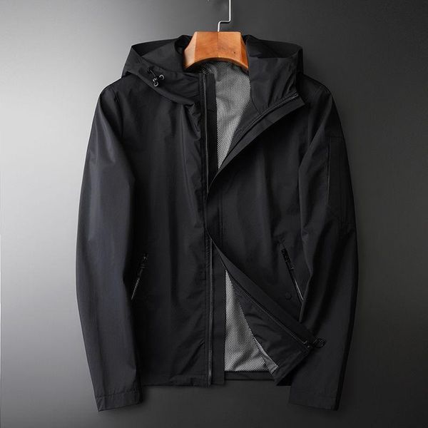 

men's jackets spring and autumn pressure rubber hooded jacket european american fashion waist design black light coat, Black;brown
