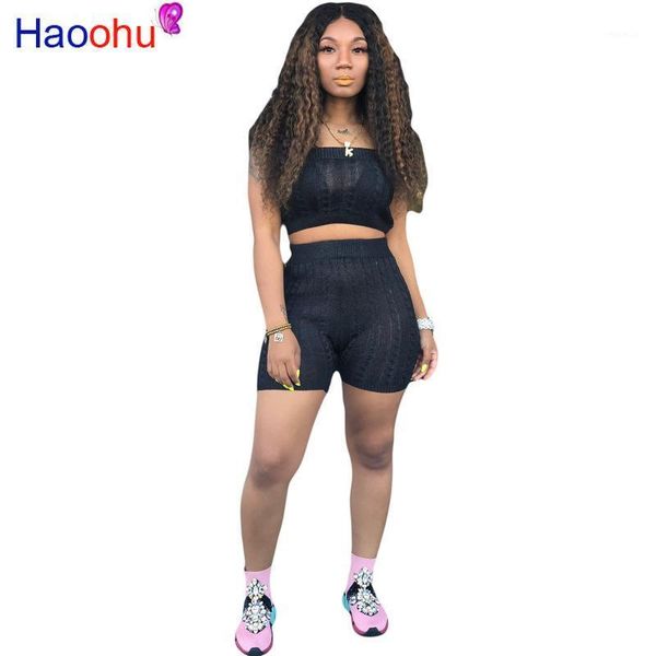 

solid two piece set women strapless sleeveless crop and skinny shorts night club party outfits women's tracksuits, Gray