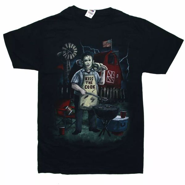 

the texas chainsaw massacre leatherface kiss the cook t shirt, White;black