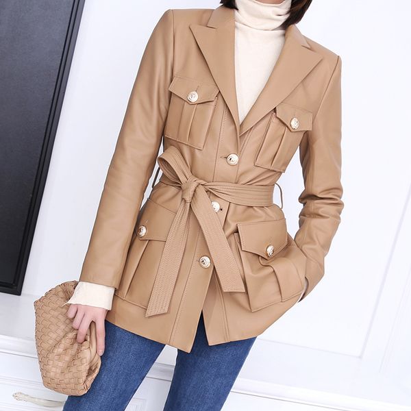 

women's jackets 2021 spring autumn leather jacket of women coats england-style coat c633, Black;brown