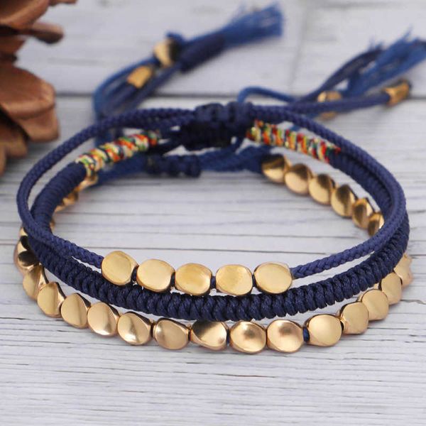 

tibetan buddhist braided handmade copper beads bracelet lucky rope bangles women thread set s wholesale qx-06, Black