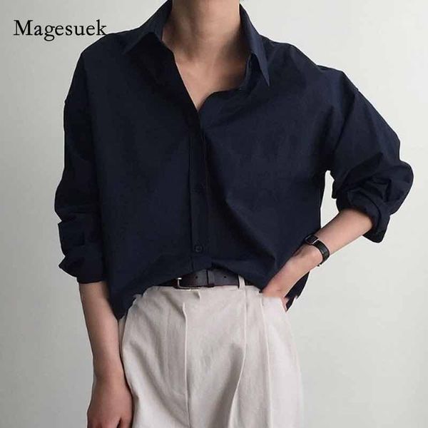 

turn-down collar classic chiffon blouse plus size loose long sleeve shirts female simple style clothes lady blusas 97001, White