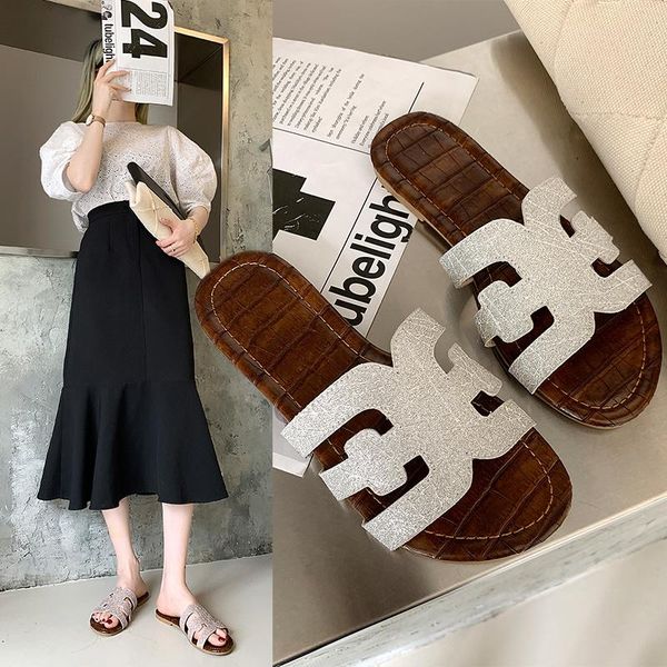 

slippers women's flip flops 2021 fashion solid color round head comfortable open toe sandals flat casual female shoes zapatillas mujer, Black