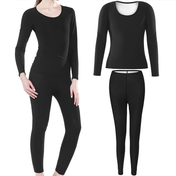 

body shaper sauna suits sweat slimming pants waist trainer long sleeve shirt sets workout leggings control panty shapewear, Black;brown