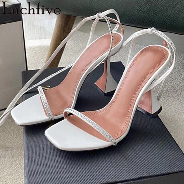 

dress shoes rhinestone lace up goblet heels women square toe one belt sandals party nightclub pumps female stiletto summer, Black