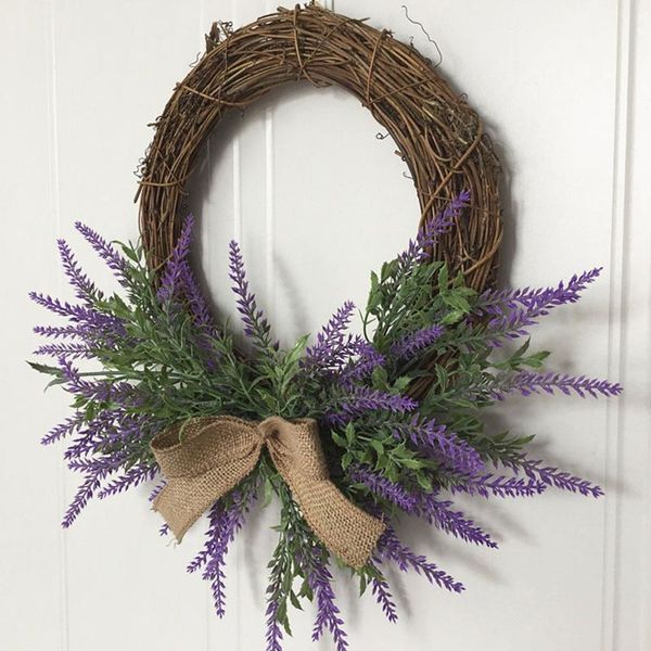 

decorative flowers & wreaths 2021 handwork rattan lavender wreath artificial garlands wedding decoration po props