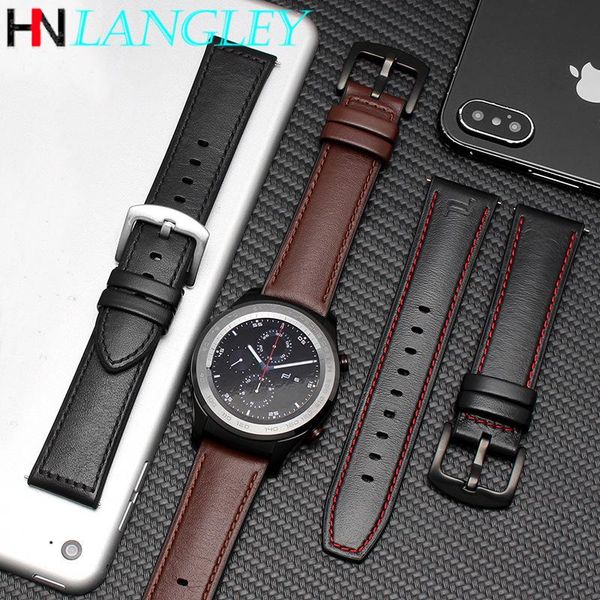 

watch bands fit for huawei gt 2 46mm ticwatch pro 22mm quick release genuine leather silicone hybrid band, Black;brown