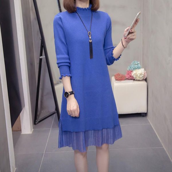 

casual dresses plus size women's fake two piece sweater dress autumn and winter loose long knit jumper bottoming shirt midi vestidos, Black;gray