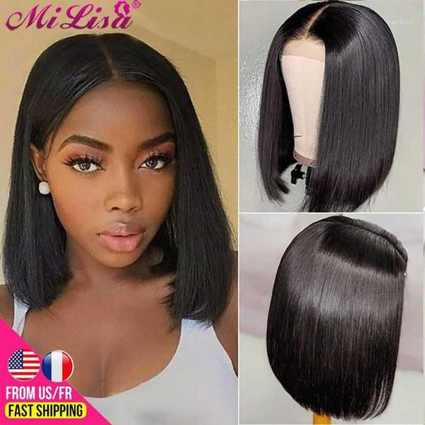 

13x4 short bob straight lace front wig for black women brazilian remy hair middle part 2x6 closure wigs transparent1, Black;brown