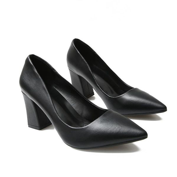 

dress shoes women shallow mouth pumps pointed toe high heels solid color black square office lady work