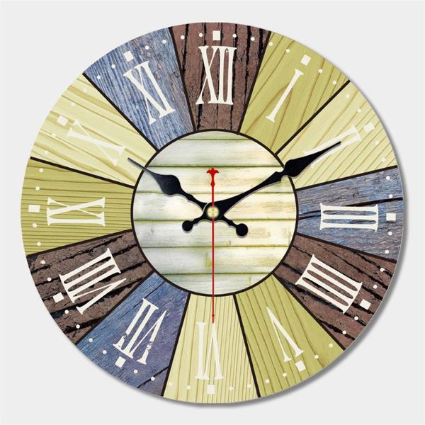 

wall clocks large farmhouse clock, rustic quiet 12'' reclaimed wood roman numeral block kitchen, living room, office round clock