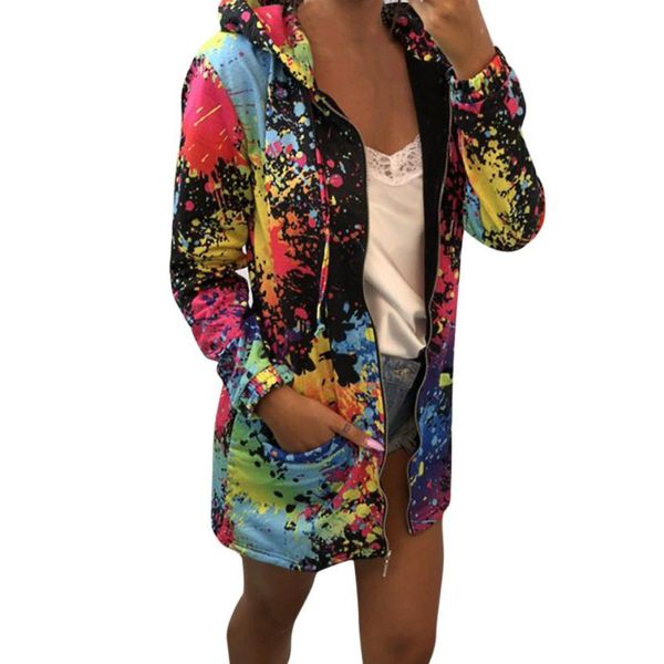 

outerwear jackets fashion tie dyeing print outwear sweatshirt hooded overcoat coats and women 2021 women's, Black;brown