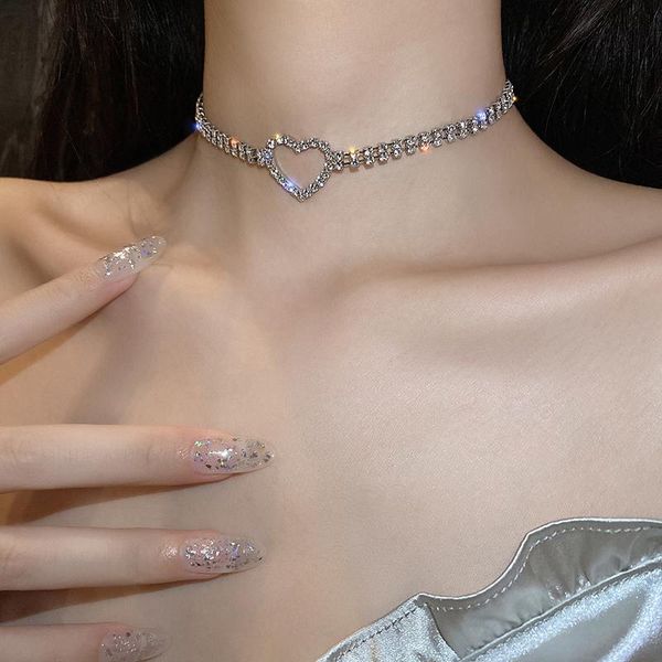

chains water drill love necklace short collarbone chain personality neck korean temperament network red simple, Silver