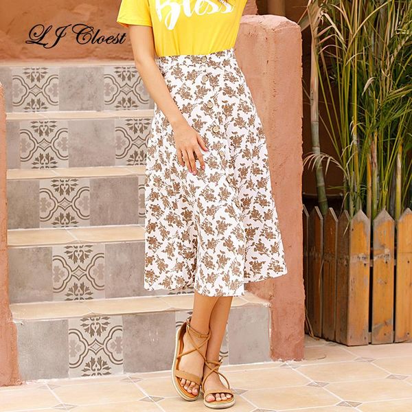 

skirts lj cloest print flower summer dress button women girl party vacation slim skirt, Black
