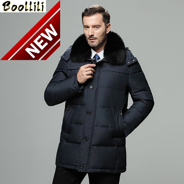 

boollili men's down jacket winter coat men real rex rabbit fur collar plus size puffer warm doudoune homme, Black