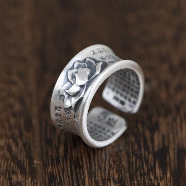 

cluster rings s990 vintage thai silver craft ring opening buddhism six-character mantra heart sutra, Golden;silver