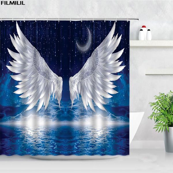 

shower curtains starry sky white angel wings creative dream feather home waterproof bath curtain bathroom decor screen hooks set