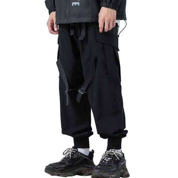

men's pants techwear black cargo streetwear strap joggers for men