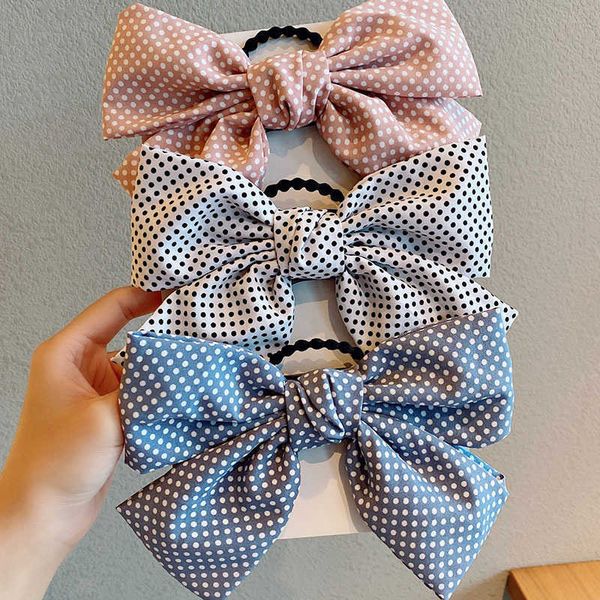 

net red big bow hairpin rope korean college wind headdress girl wave point hair clip, Slivery;white