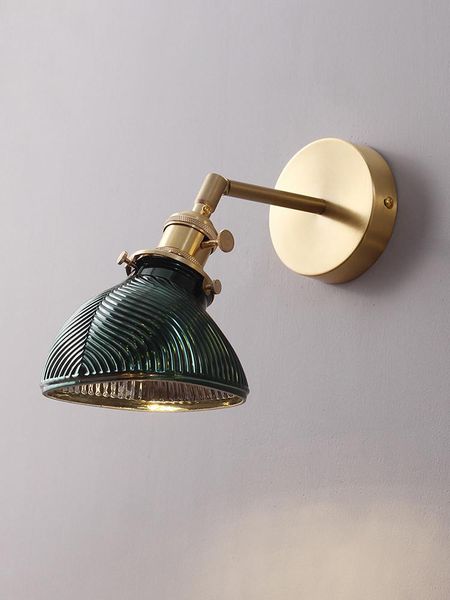 

wall lamp retro dark green leaf pattern emerald brass glass bedroom study living room bedside nordic mirror front