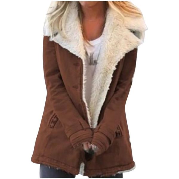 

womens retro solid jacket casual coat women plus size winter warm composite plushbutton lapels outwearcoat vestidos women's down & park, Black
