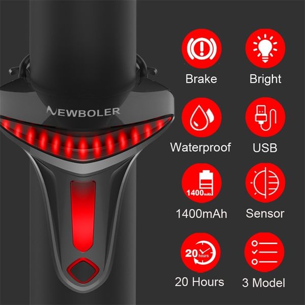 

Newboler Sensoring Rem Car Star Stop Usb Bike lighting Led Bikes Rear-view Pocket lamp For bicycle accessories