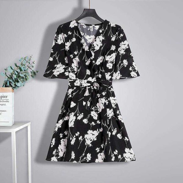 

fashion floral print summer dress v-neck chiffon mini dress+shorts female 2 piece women's suit fairy dresses loose 210528, White
