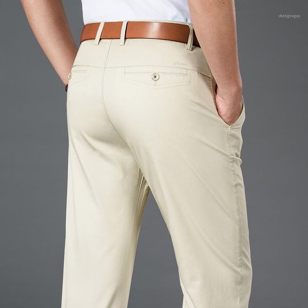 

men's pants spring summer 2021 twill stretch suit thin high-waist loose straight-leg casual male slim brand trousers, Black