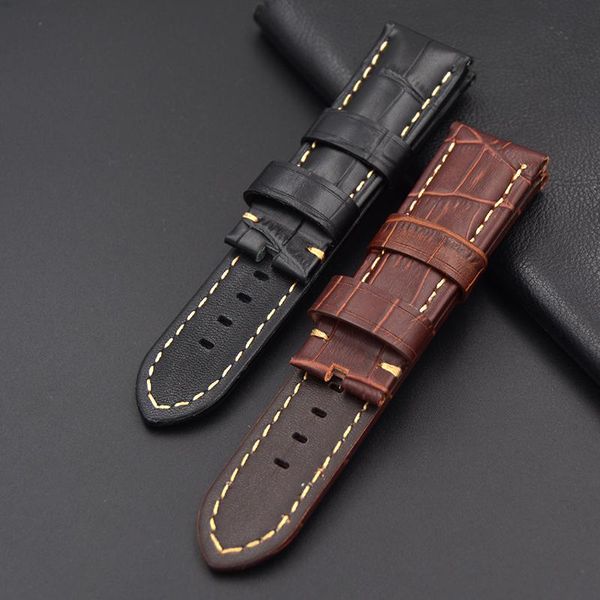

watch bands 22mm 24mm leather thick strap,genuine band for pam brown black straps bracelet wristband, Black;brown