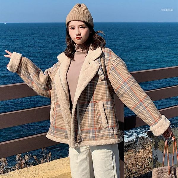 

women's wool & blends kmetram winter jacket women fashion woolen coat female faux lamb fur warm parka clothes 2021 manteau femme rr5454, Black