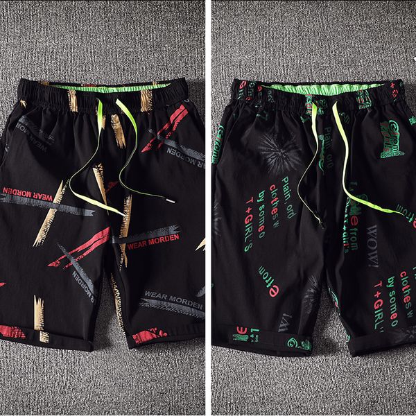 

a 317 summer five minutes of pants men loose handsome popular logo trend seven 6 beach pants male flower shorts trousers slacks, Blue