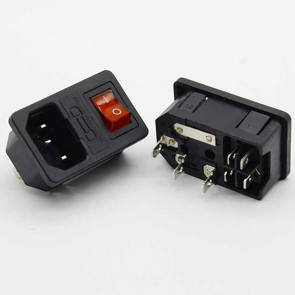 

red rocker d iec 320 c14 ipz-104 inlet power socket switch plug connector with 10a fuse