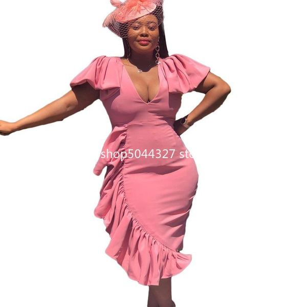 

ethnic clothing african dresses for women 2021 summer v-neck polyester dress clothes american, Red