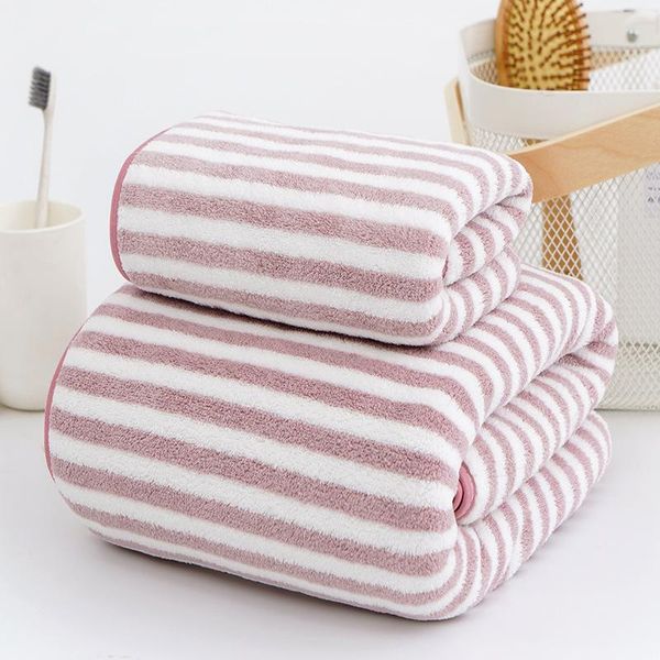 

towel and bath set fashion stripe binding coral fleece absorbent dry hair