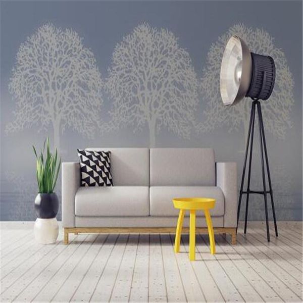 

wallpapers custom po 3d light grey white birch trees wall papers home decor living room bedroom background murals modern