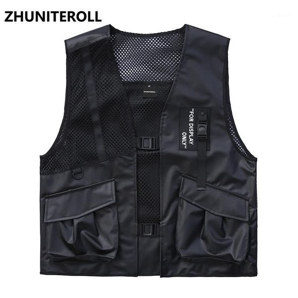 

teachwear mesh men vests tactical dark biker vest tanks multi pockets hipster hip hop mens jackets fashion streetwear men's, Black;white