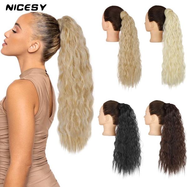 

synthetic wigs nicesy long wavy ponytail hair wrap around pony 22inch black gold brown for white /black women