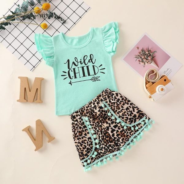

baby girls clothes sets short sleeve letter leopard print t shirt shorts summer casual outfits set girl clothing, White
