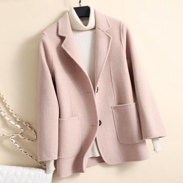 

women's jackets 2021 double-sided cashmere overcoat short blazer tweed jacket small size wool, Black;brown