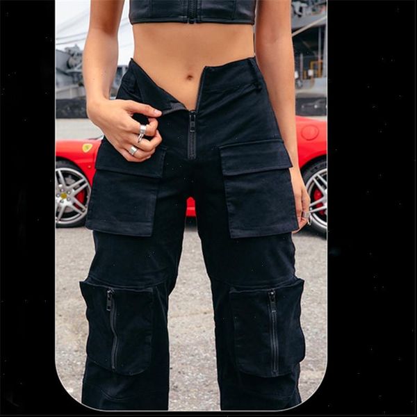 

womens capris harajuku punk black cargo pants women high waist harem capri casual ladies trousers cotton pockets streetwear, Black;white