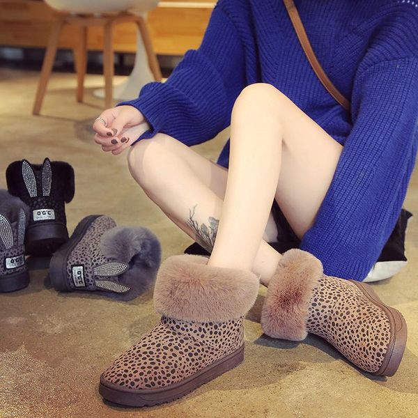 

boots snow flat women lace up winter plus size platform ladies warm shoes 2021 flock fur women's suede ankle female, Black