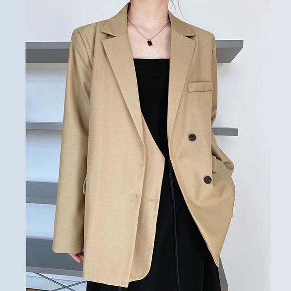 

women's suits & blazers korean khaki women fashion fake two-piece double placket design black lapel long sleeve suit jacket casual spri, White;black