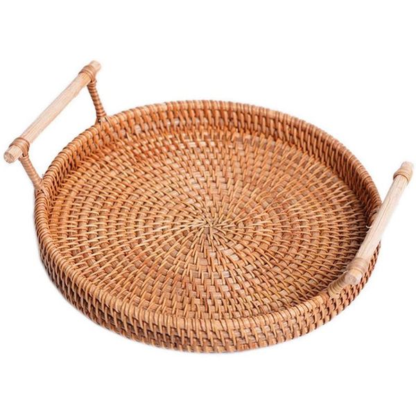 

storage baskets rattan basket, autumn weave storage, brown washable round tray, handles on both sides